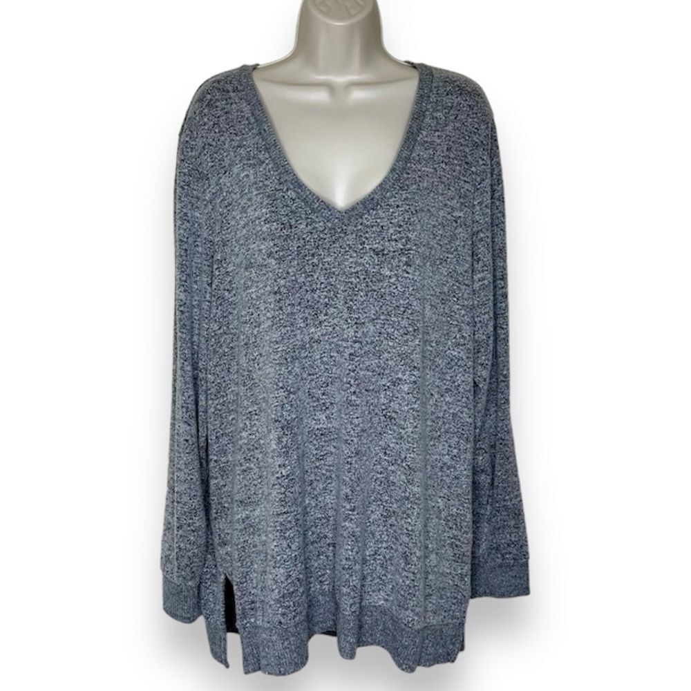 Lucky Brand V Neck Long Sleeve Pullover Heather Gray Sweater Women Size XXL
